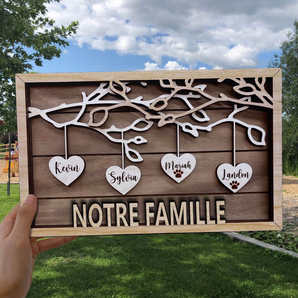 Gravures personnalisées de nom de signe de bois d'arbre généalogique Décoration murale à la maison