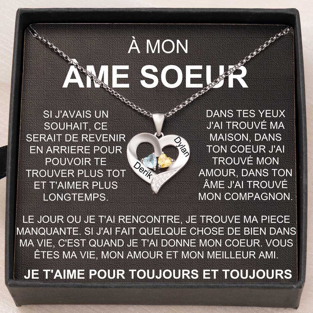 Collier personnalisé avec nom de cœur, avec pierres de naissance, cadeaux d'anniversaire, de saint-valentin, de noël