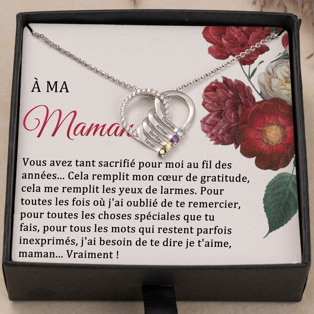 Collier personnalisé avec nom de maman, avec pierres de naissance, idées cadeaux pour maman, cadeau d'anniversaire, cadeaux de noël