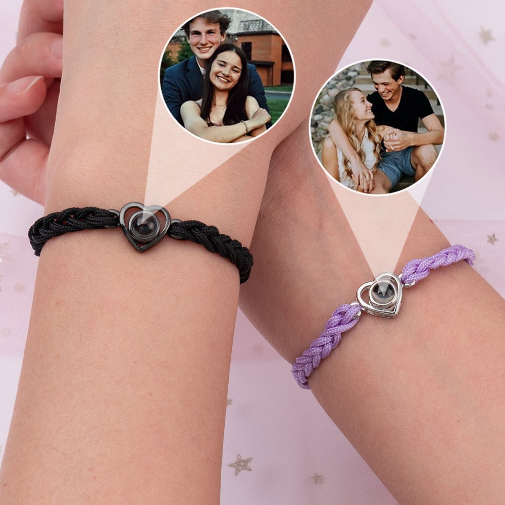 Bracelet personnalisé de projection de photo de coeur de couple pour les hommes aiment le cadeau pour la petite amie