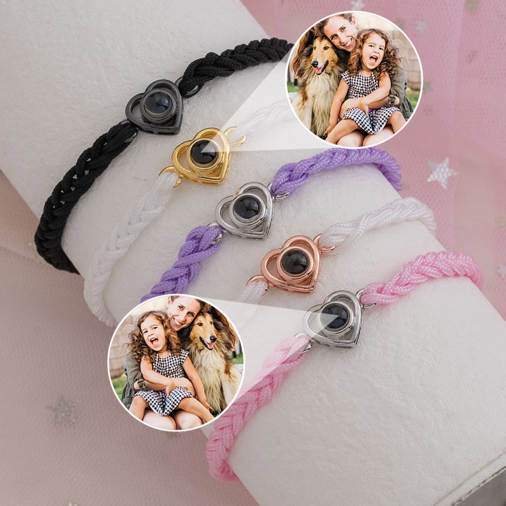 Cadeau de Noël personnalisé de bracelet de projection de photo de coeur de maman pour la maman de grand-mère