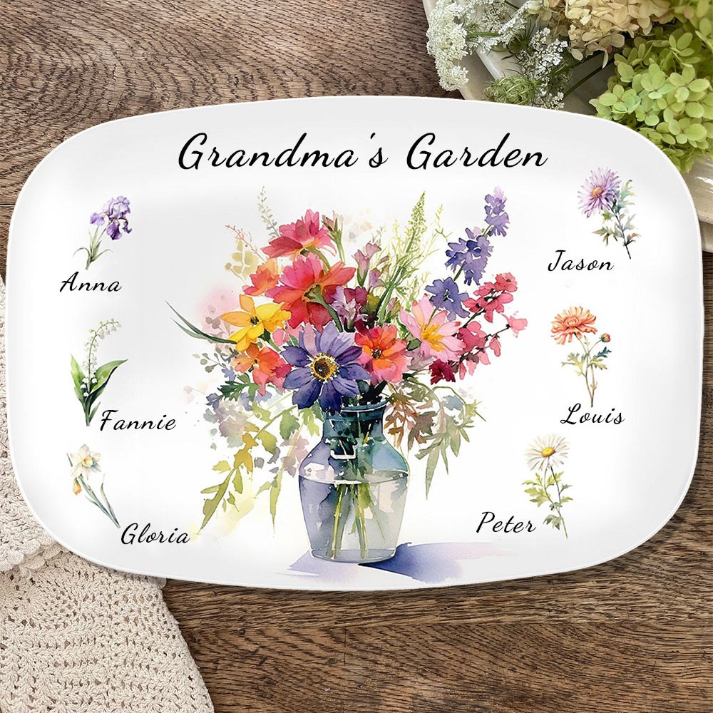 Grandma's Garden Birth Flower Platter with Grandkids Names Personalized Gifts for Mom Grandma Christmas Gift Ideas