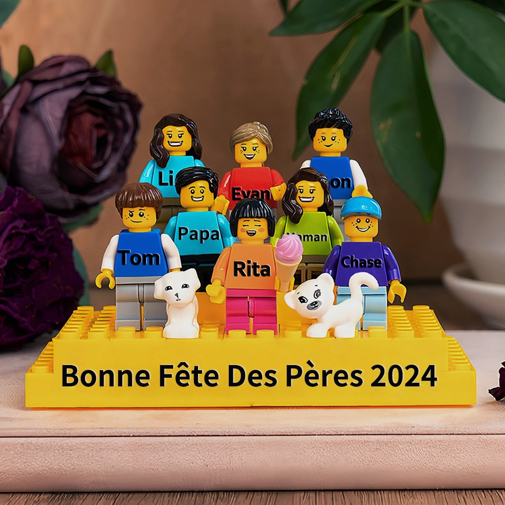 Petite figurine familiale personnalisée avec brique pour cadeau de fête des pères