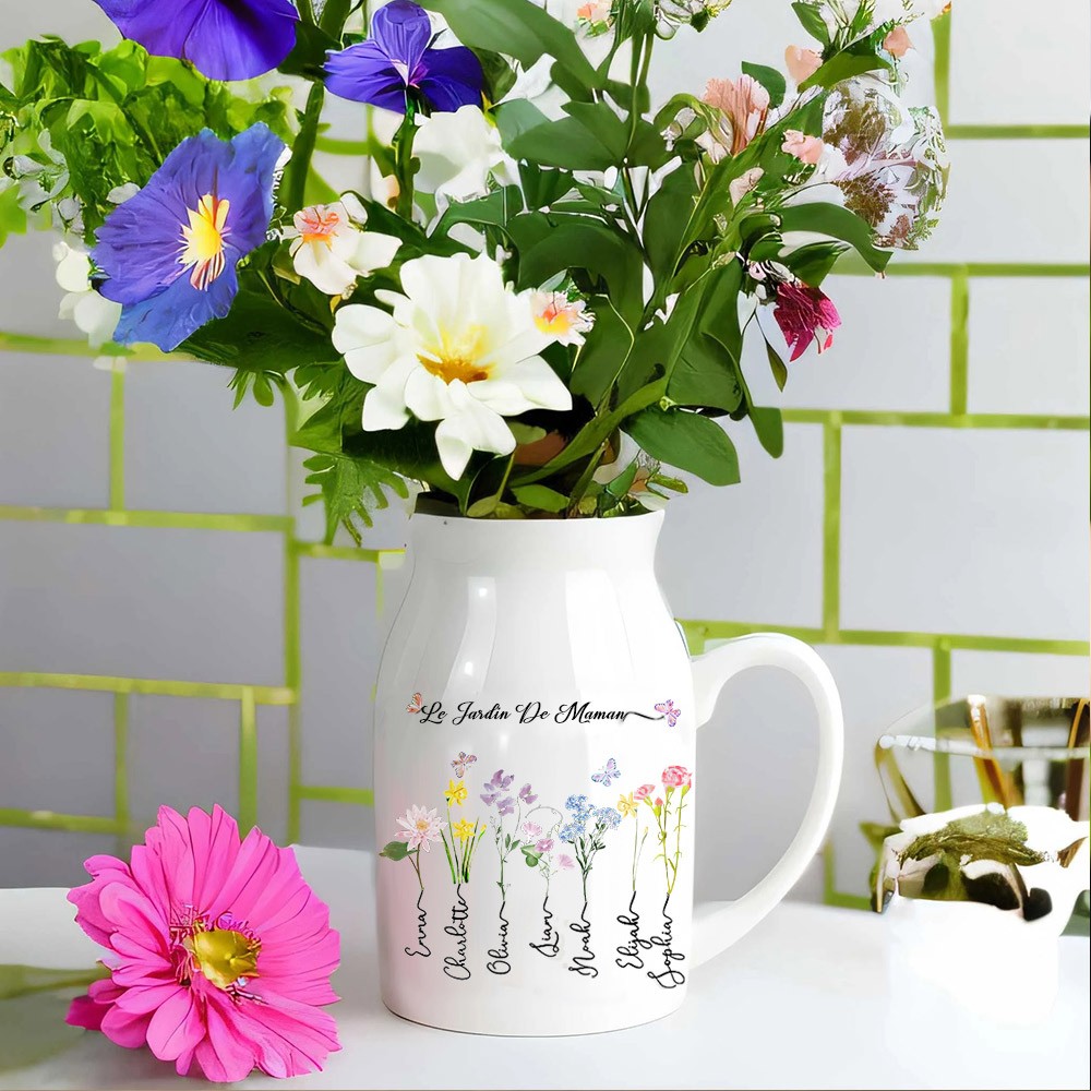Jardin de maman personnalisé Mois de naissance Vase à fleurs Idées cadeaux d'amour pour maman grand-mère