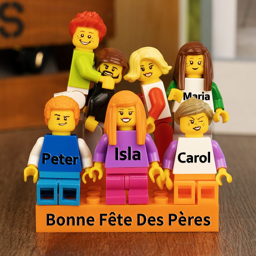 Petite figurine familiale personnalisée avec brique pour cadeau de fête des pères