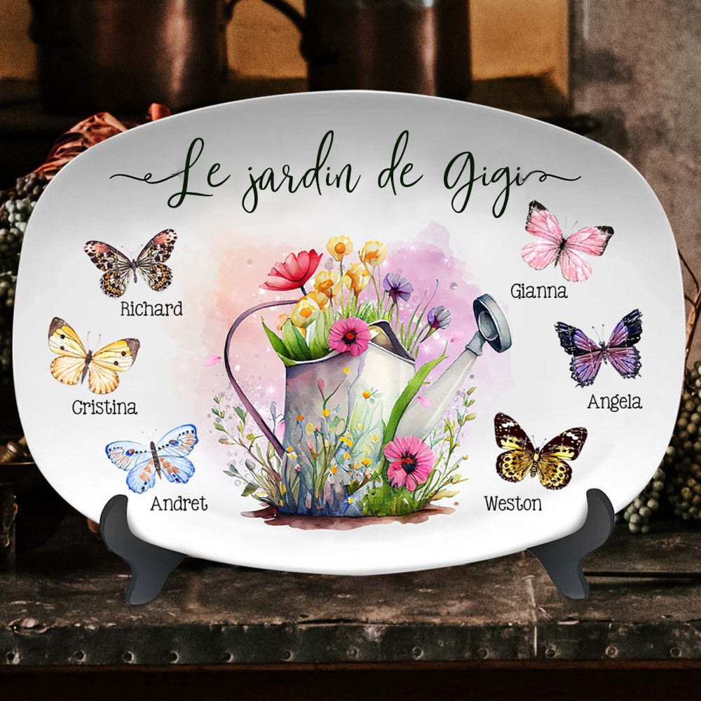 Plateau de papillons de jardin de grand-mère personnalisé avec noms de petits-enfants, cadeaux de Noël pour grand-mère maman