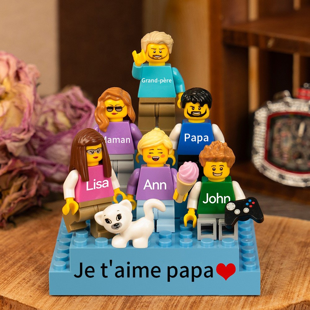 Petite figurine familiale personnalisée avec brique pour cadeau de fête des pères