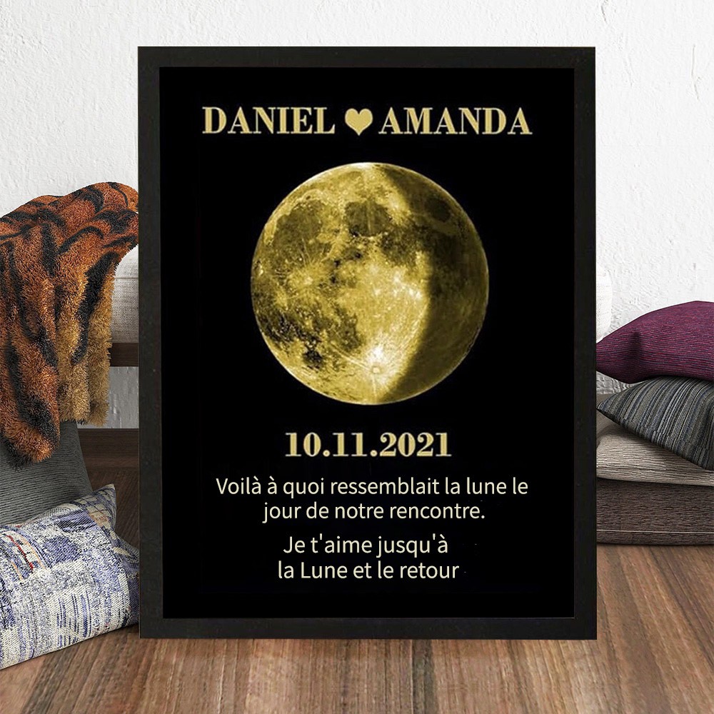 La lune ressemblait au jour où nous nous sommes rencontrés, cadre imprimé personnalisé avec Phase de lune, cadeau d'anniversaire pour Couple
