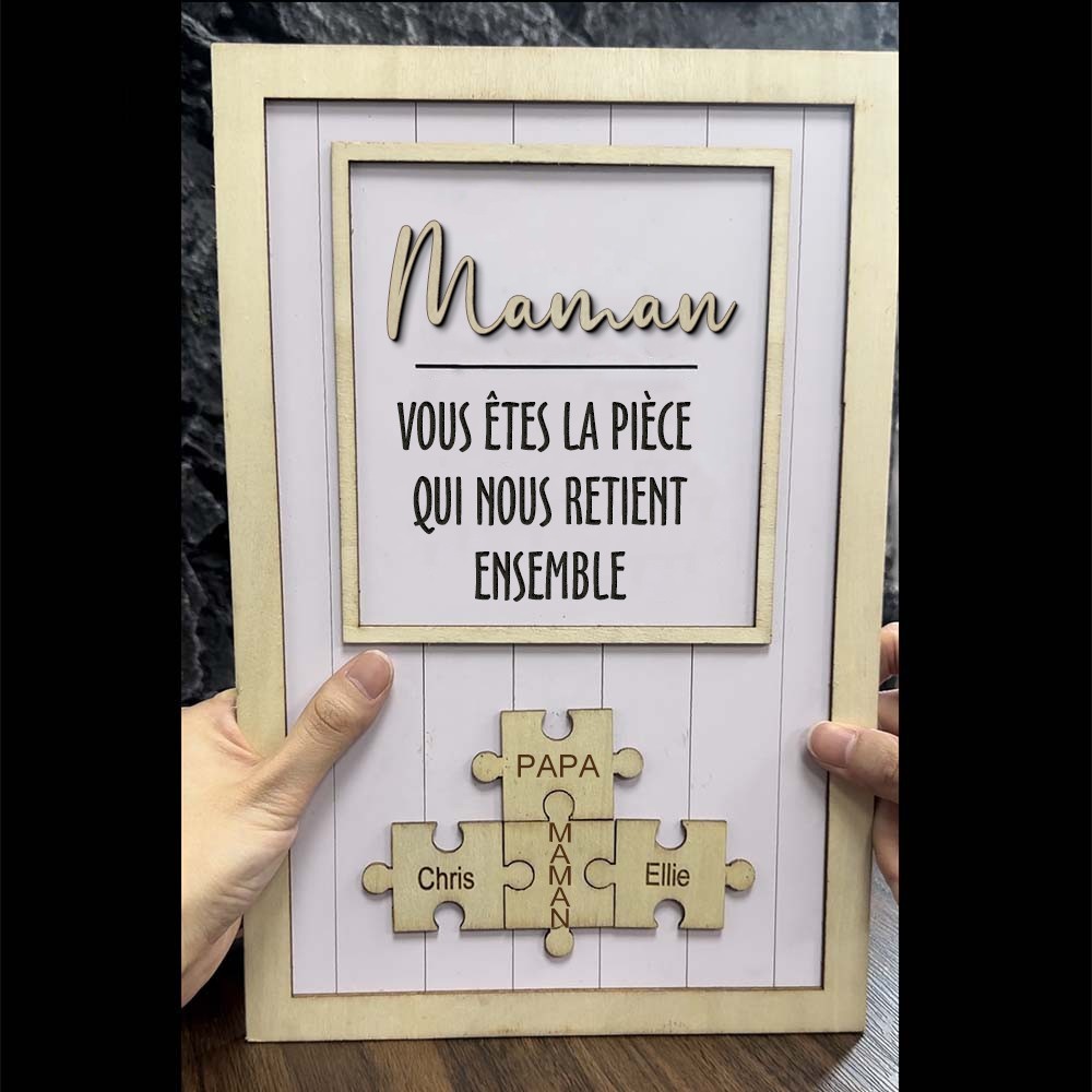 Maman personnalisée, vous êtes la pièce qui nous tient ensemble, pièces de puzzle, signe de nom, cadeau de fête des mères