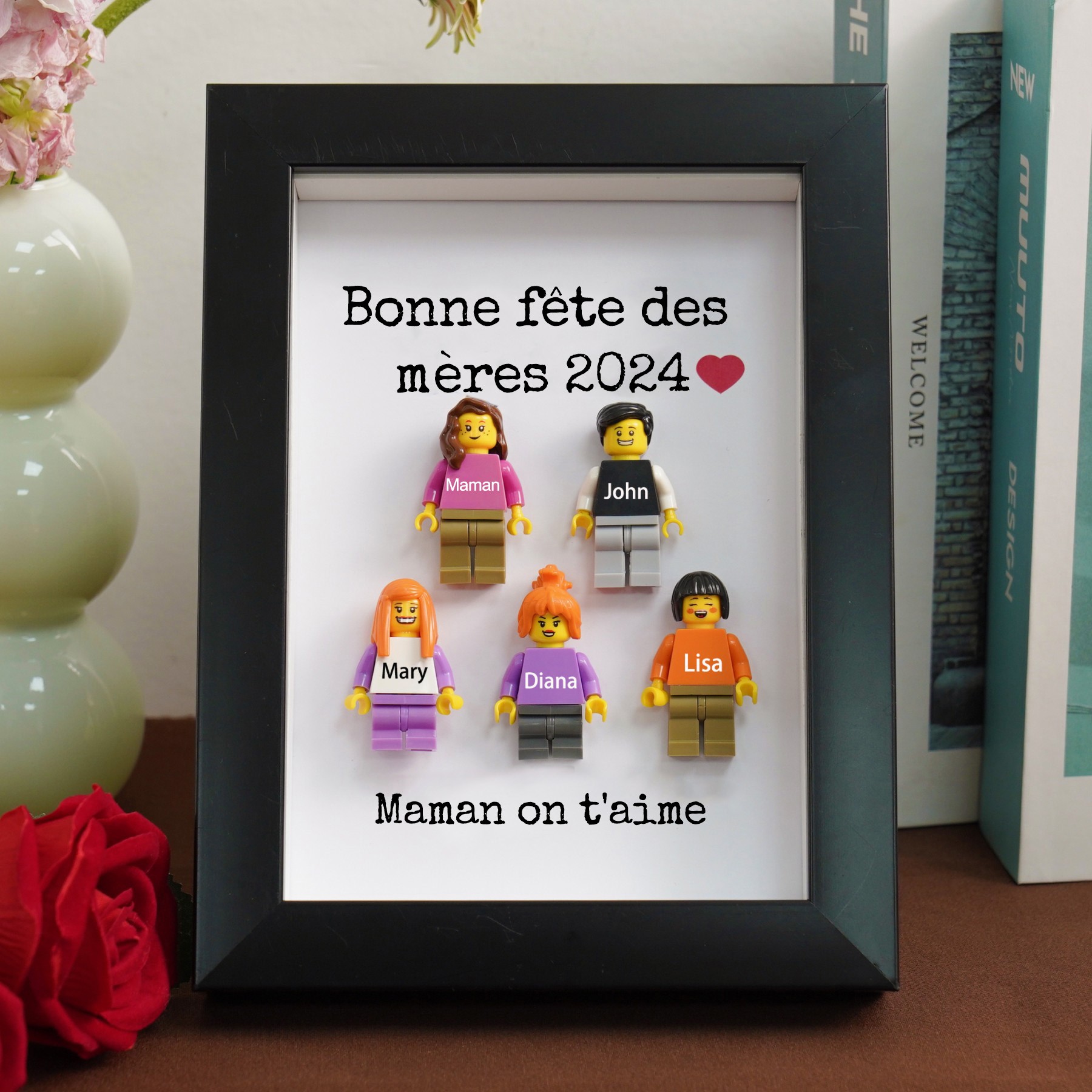 Cadre personnalisé pour petite figurine familiale, cadeau de fête des mères