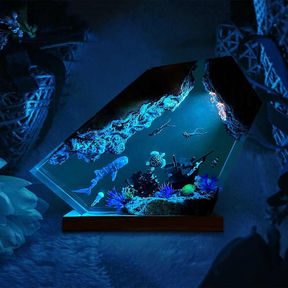 Lampe en bois époxy océan veilleuse idées cadeaux de Noël cadeaux d'anniversaire ​