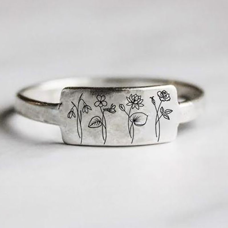 Bague fleur de mois de naissance en argent sterling S925