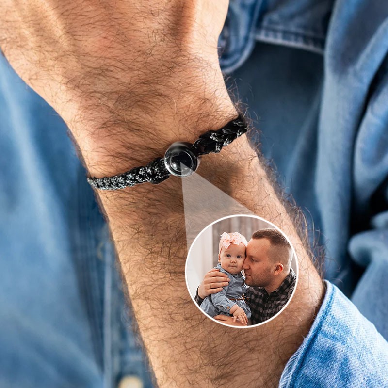 Bracelet de projection de photo personnalisé pour homme avec photo à l'intérieur Cadeau pour papa grand-père Cadeaux de fête des pères