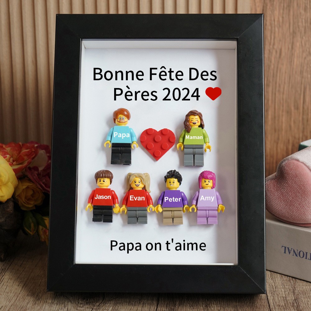 Cadre familial personnalisé avec petite figurine pour cadeau de fête des pères