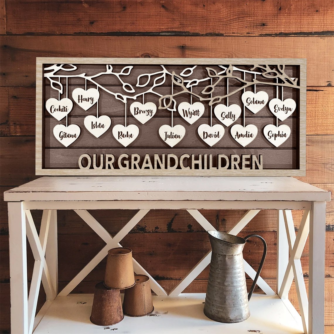 Personalized Family Tree Wood Sign with Name Engraved Home Wall Decor Gifts for Mom Christmas Gift
