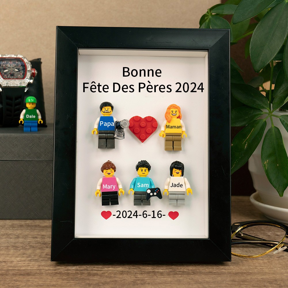 Cadre familial personnalisé avec petite figurine pour cadeau de fête des pères