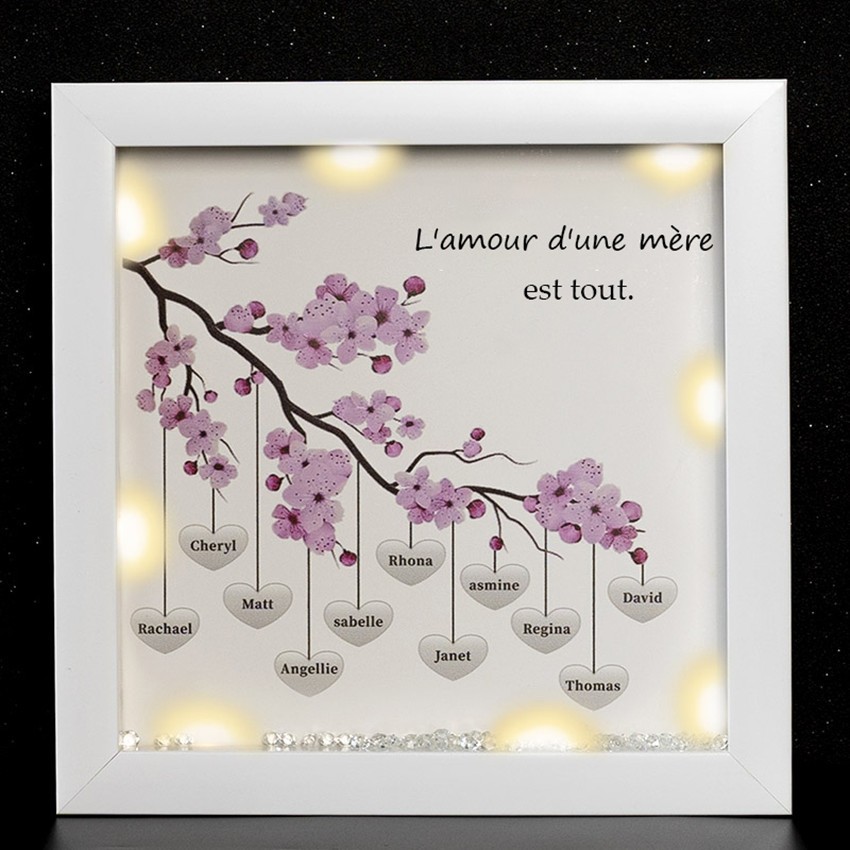 Cadre de boîte d'arbre généalogique lumineux personnalisé avec 1-25 noms cadeau de fête des mères pour grand-mère, maman