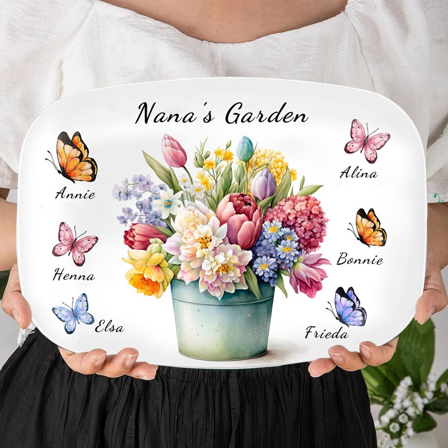 Personalized Nana's Garden Butterfly Platter Family Plate Gifts for Nana Mom Christmas Gift Ideas for Grandma