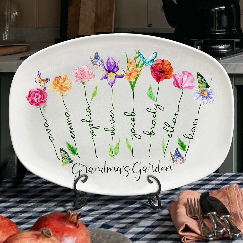 Grandma's Garden Plate with Kids Names Personalized Family Birth Flower ...