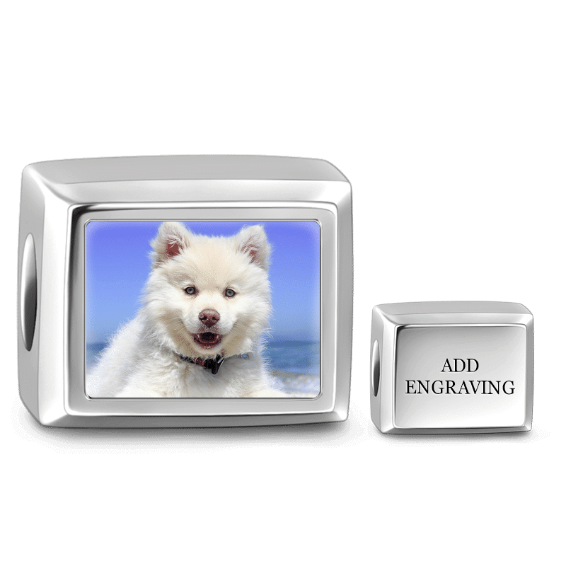 Charm Photo Gravé Forme Cuboïde Argent
