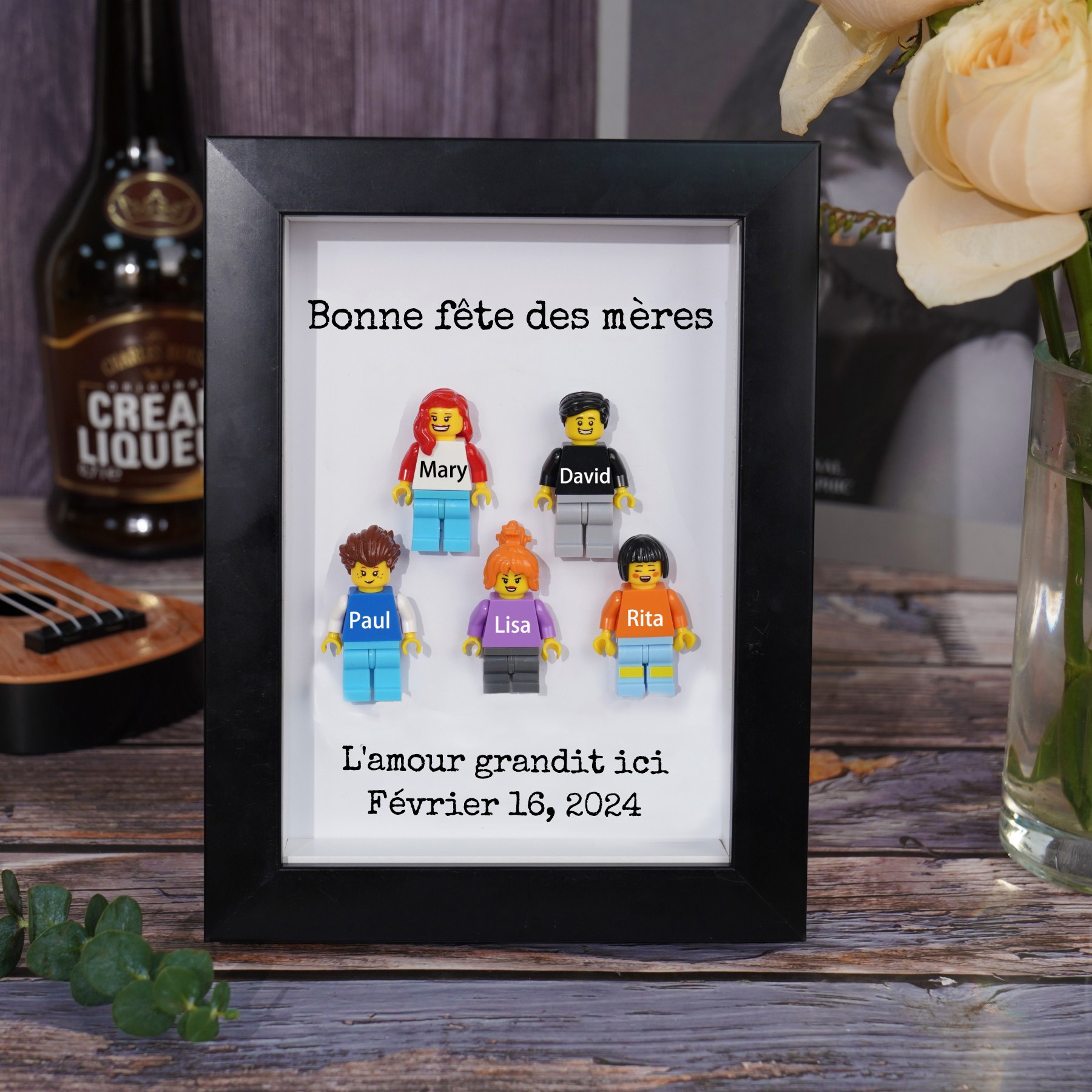 Cadre personnalisé pour petite figurine familiale, cadeau de fête des mères