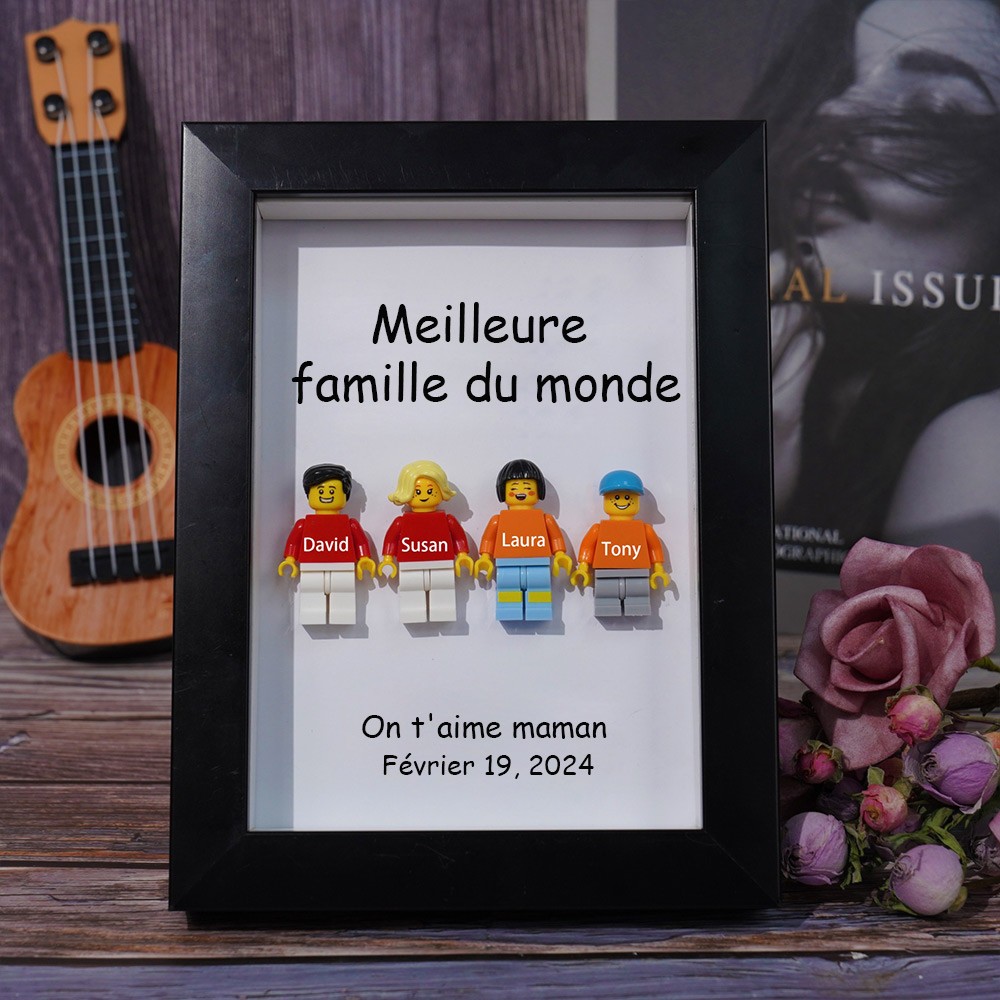 Cadre personnalisé pour petite figurine familiale, cadeau de fête des mères