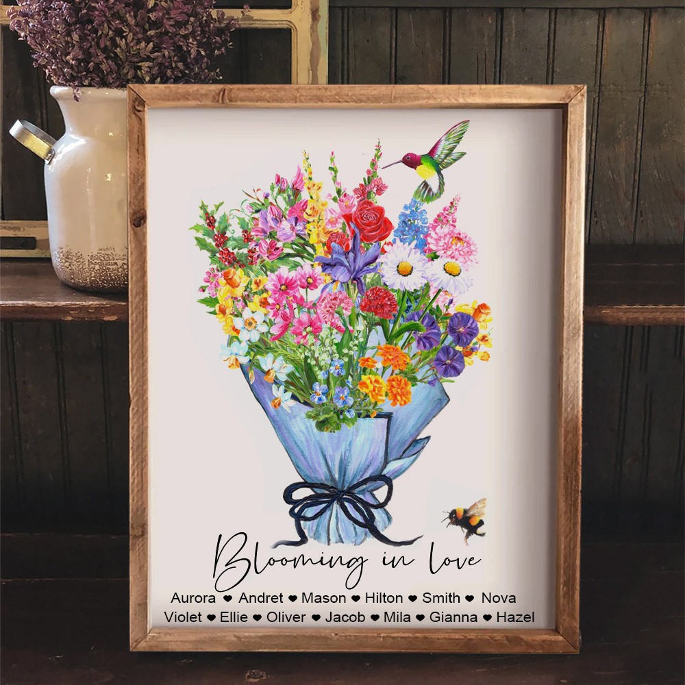 Custom Birth Flower Bouquet Print with Names Gift Ideas for Mom Birthday Gifts for Her Family Keepsake Gifts