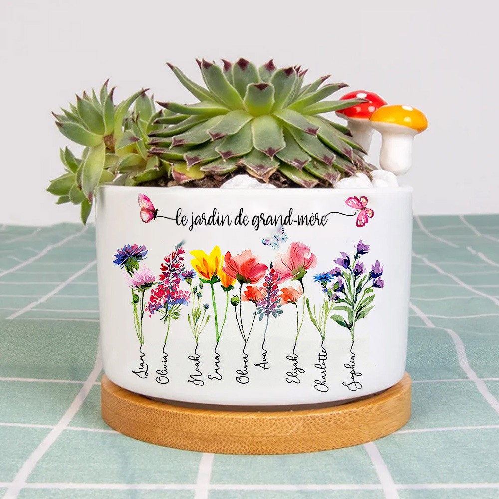 Pots de plantes succulentes de jardin de grand-mère personnalisés, Pot de fleurs de naissance, cadeaux de noël