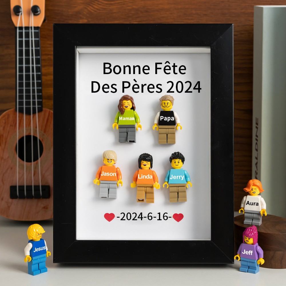 Cadre familial personnalisé avec petite figurine pour cadeau de fête des pères