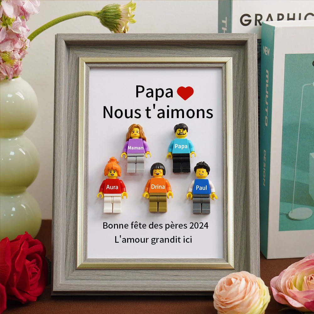 Cadre familial personnalisé avec petite figurine pour cadeau de fête des pères