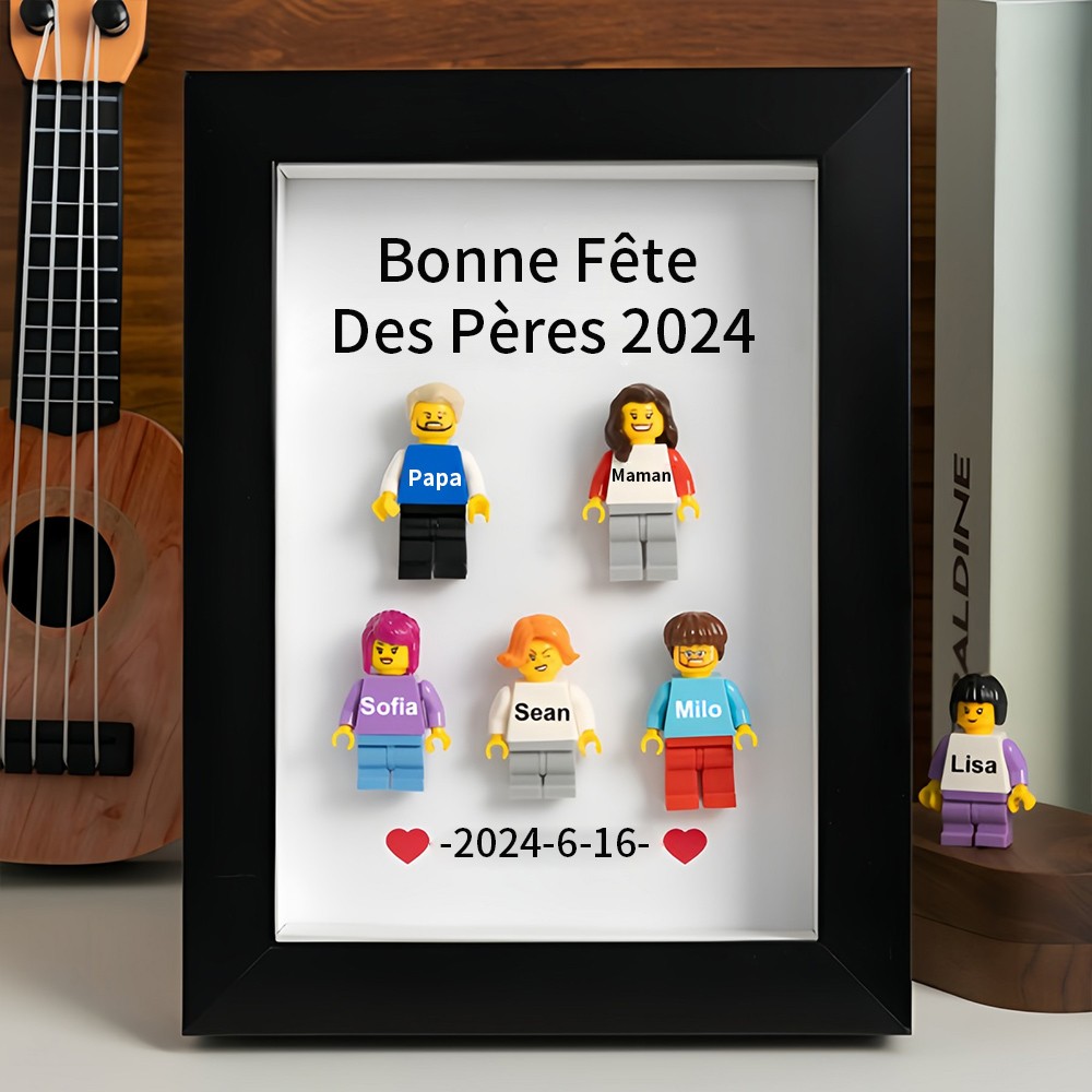Cadre familial personnalisé avec petite figurine pour cadeau de fête des pères