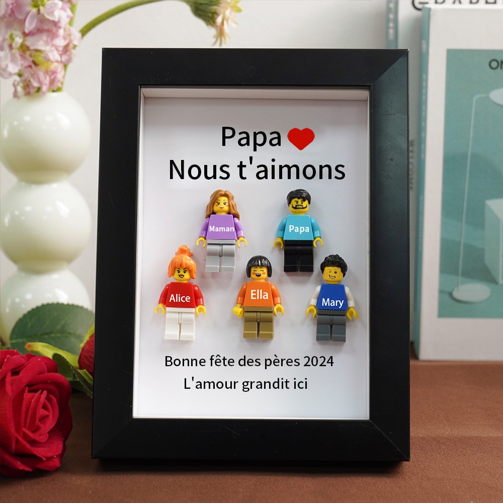 Cadre familial personnalisé avec petite figurine pour cadeau de fête des pères
