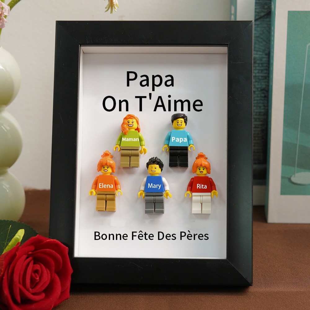 Cadre familial personnalisé avec petite figurine pour cadeau de fête des pères