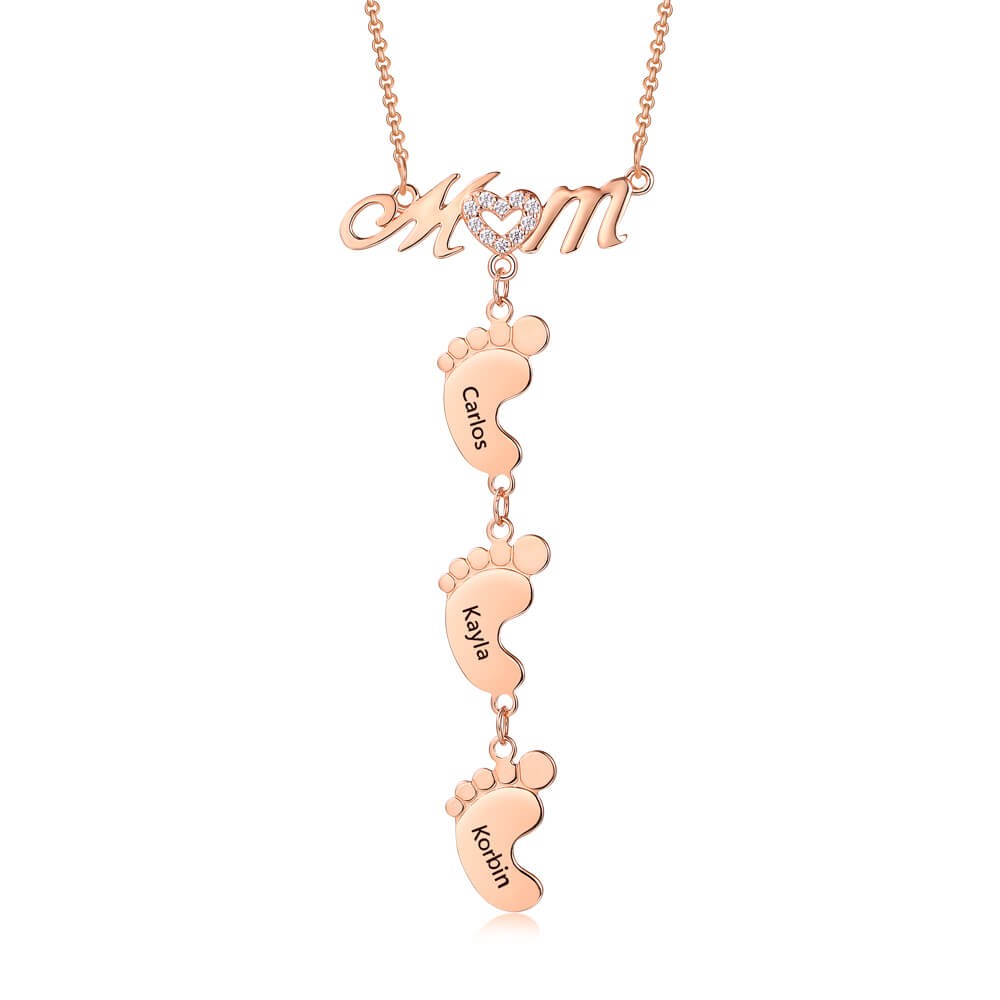 Collier maman personnalisé plaqué or rose avec pendentifs pieds de bébé 1-10