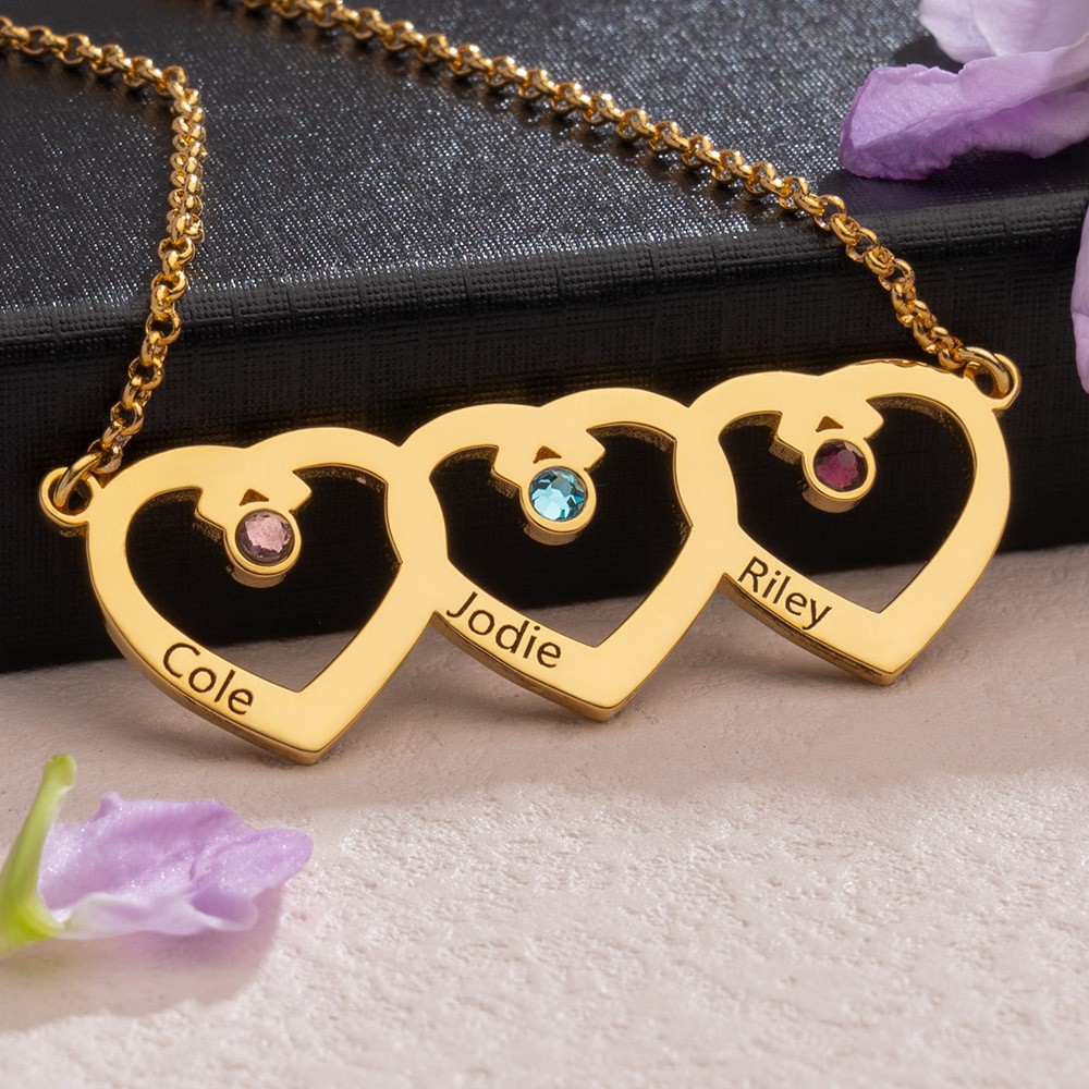 Collier de nom de charme de coeur personnalisé avec des conceptions de pierre de naissance cadeau d'anniversaire cadeau de nouvelle maman