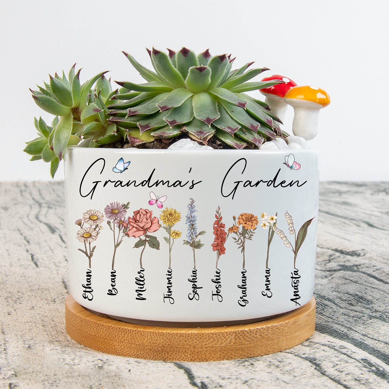 Personalized Grandma's Garden Birth Flower Plant Pot for Mom, Grandma