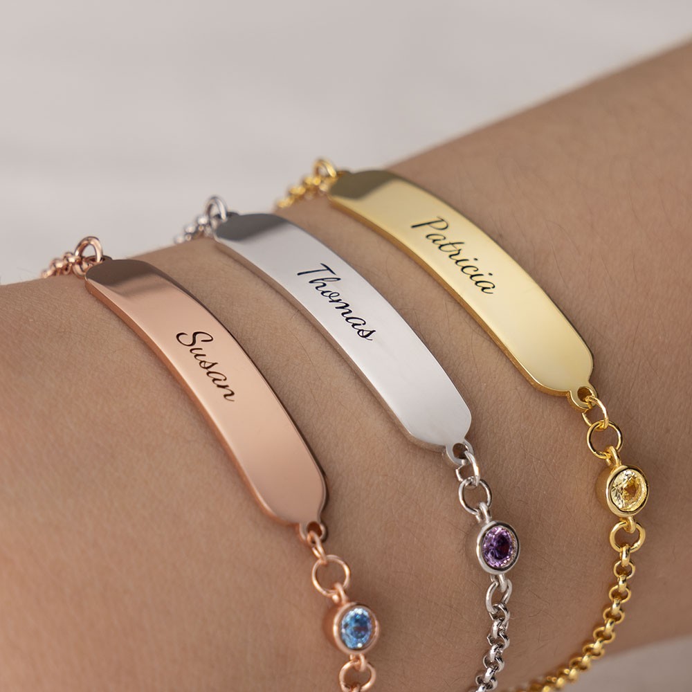 Bracelet Personnalisé Bracelet Bébé Classique Gravable avec Pierre de Naissance