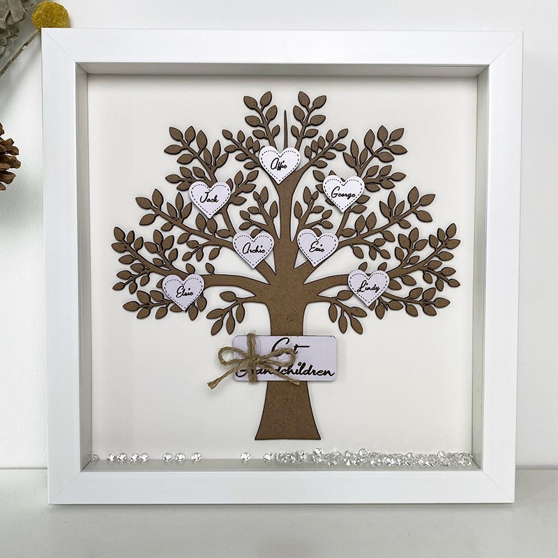 Cadre de boîte d'arbre généalogique personnalisé avec 1-16 noms cadeau de fête des mères