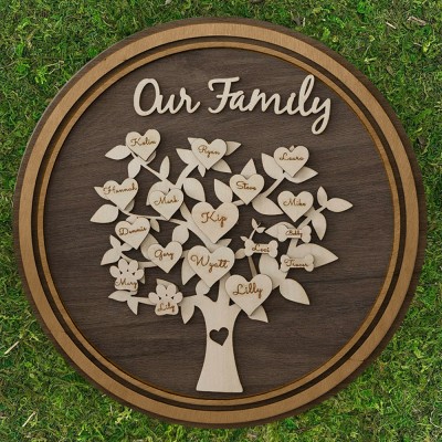 Personalized Wood Family Tree Sign with Kids Names Home Decor Wall Art Gift Ideas for Grandma Mom Adoption Gift Anniversary Gifts