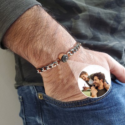 Bracelet pour hommes avec projection de photo commémorative personnalisée avec image à l'intérieur des idées de cadeaux pour la fête des pères