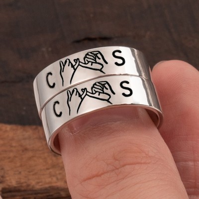 Ensemble de bagues pour couples empilables minimalistes avec initiales personnalisées Pinky Swear