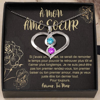 Collier cœur personnalisé à mon âme sœur avec nom et cadeaux de pierre de naissance pour ses cadeaux de Saint-Valentin, idées de cadeaux d'anniversaire