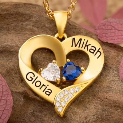 Collier personnalisé avec nom de cœur et pierres de naissance, cadeaux pour âme sœur, idées de cadeaux de noël, cadeaux d'anniversaire