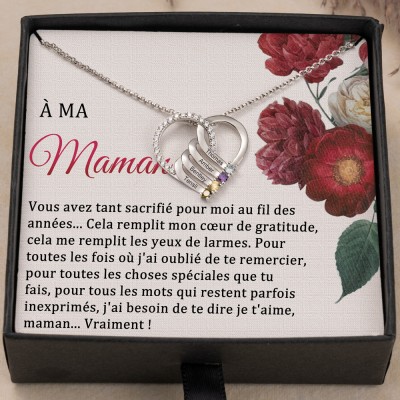 Collier personnalisé avec nom de maman, avec pierres de naissance, idées cadeaux pour maman, cadeau d'anniversaire, cadeaux de noël