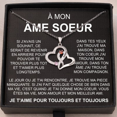 Collier double cœur personnalisé À mon âme sœur cadeaux pour anniversaire, saint-valentin, noël