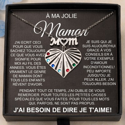 Collier personnalisé avec nom en forme de cœur, avec pierres de naissance, cadeaux d'anniversaire pour maman, cadeaux de noël