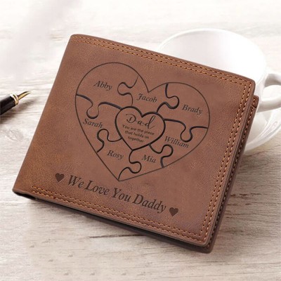 Papa personnalisé, vous êtes la pièce qui nous unit Portefeuille à trois volets en cuir