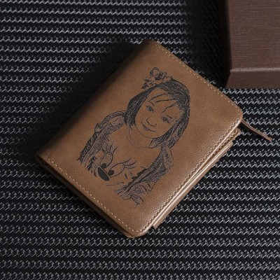 Portefeuille court en cuir photo personnalisé cadeau fête des pères