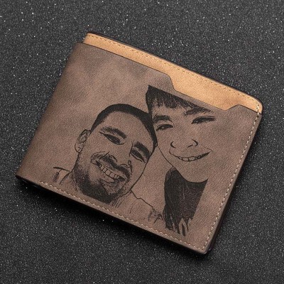 Cadeau de fête des pères Portefeuille personnalisé en cuir photo double face