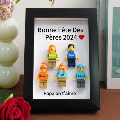 Cadre familial personnalisé avec petite figurine pour cadeau de fête des pères